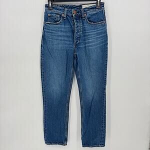 Rag & Bone Nina High Rise Ankle Cigarette Jeans Button Blue Wash Women's Size 24